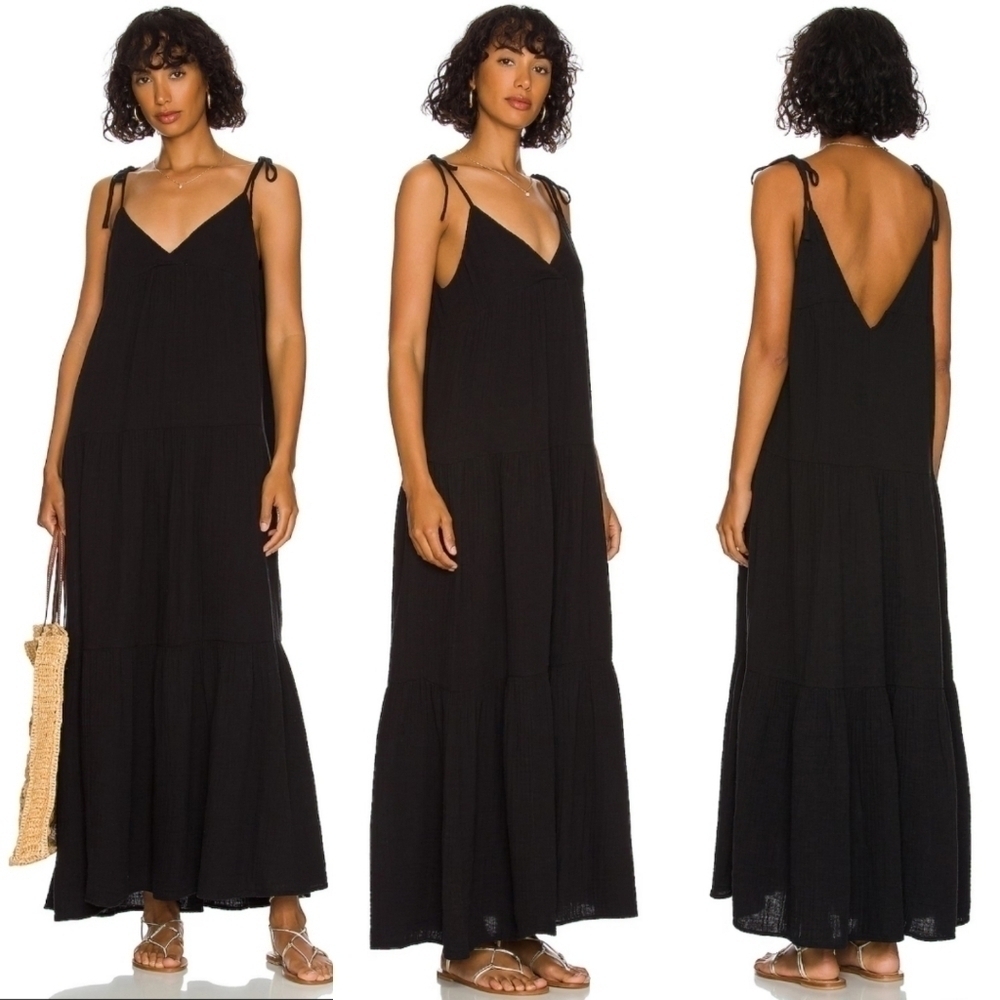 New L*Space Ava 100% CottonBlack Maxi Dress / Swim Beach Cover-Up NWT Size Large